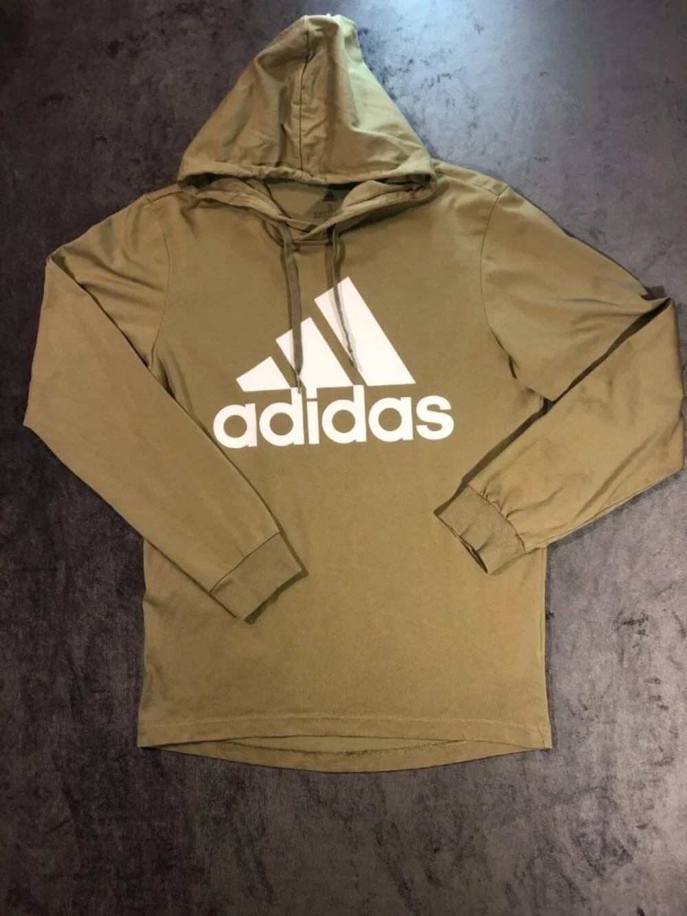 Adidas Hoodie Mens Olive Green Moisture Wicking Pullover with Logo Mens Small